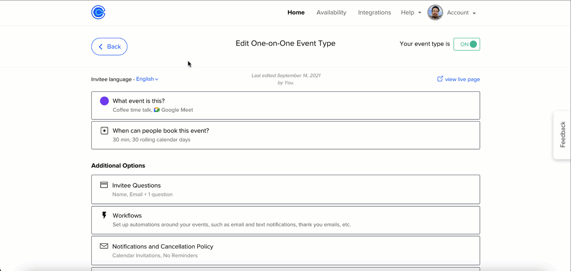 Use Calendly's language options to localize the scheduling experience by choosing from several languages.