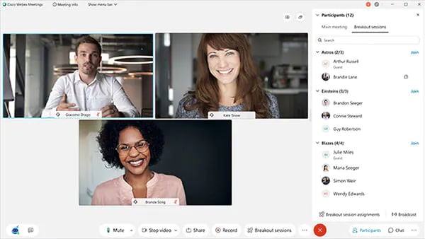 Cisco Webex Meetings screen