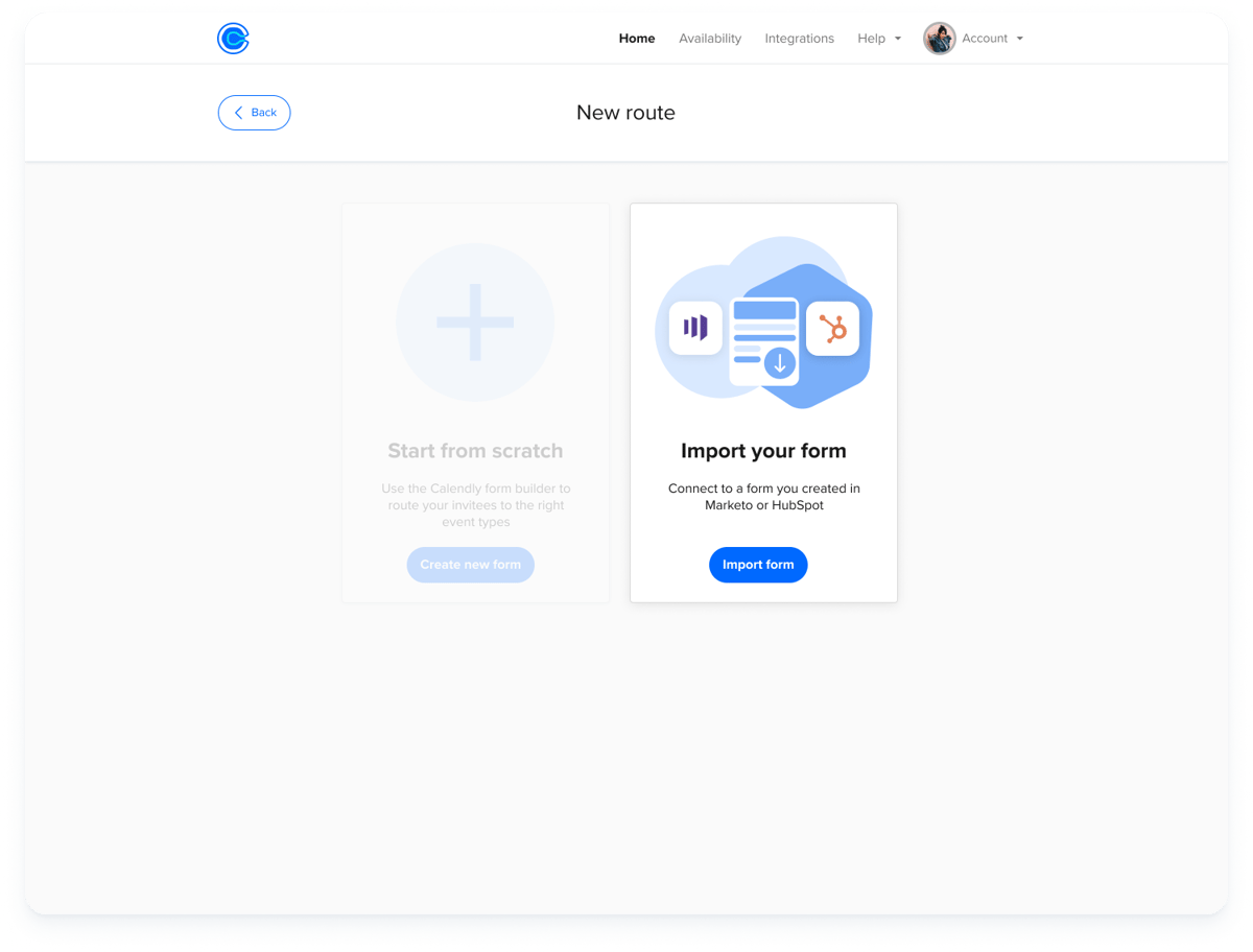 Screenshot showing how to import your existing Marketo or Hubspot form into Calendly