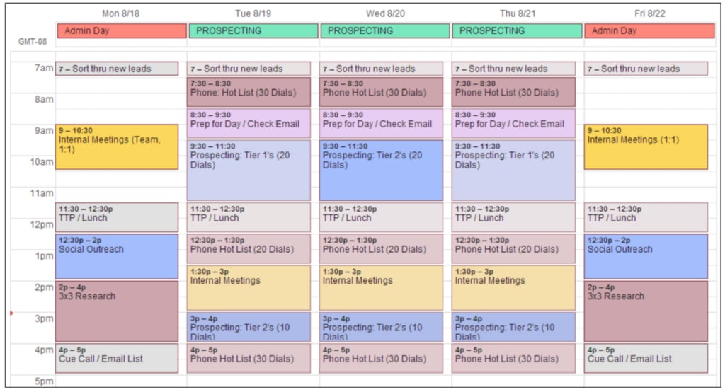 Calendar blocking example