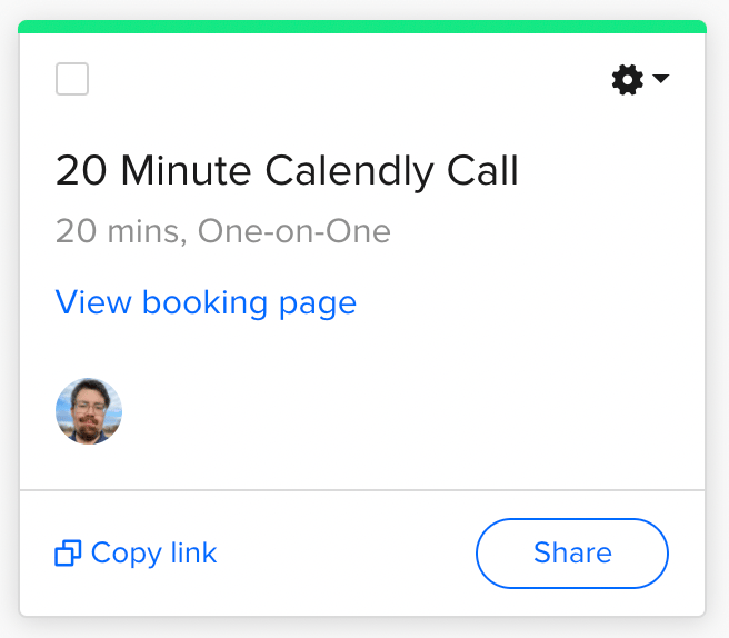 Image showing where to copy the scheduling link for an Event Type in Calendly