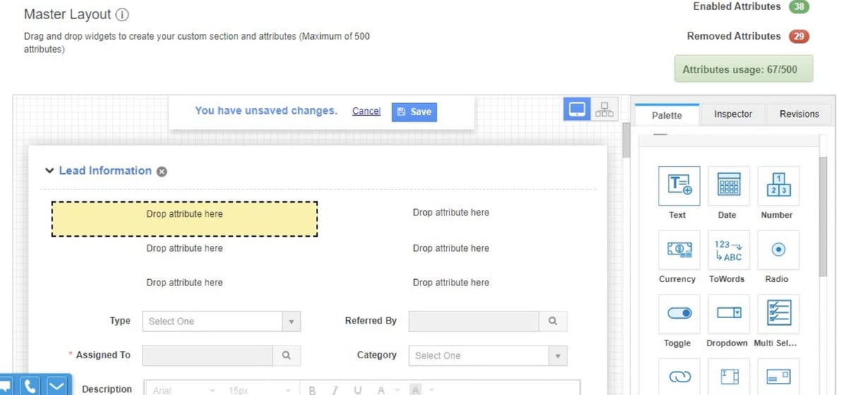 Screenshot of Apptivo's drag-and-drop lead form builder