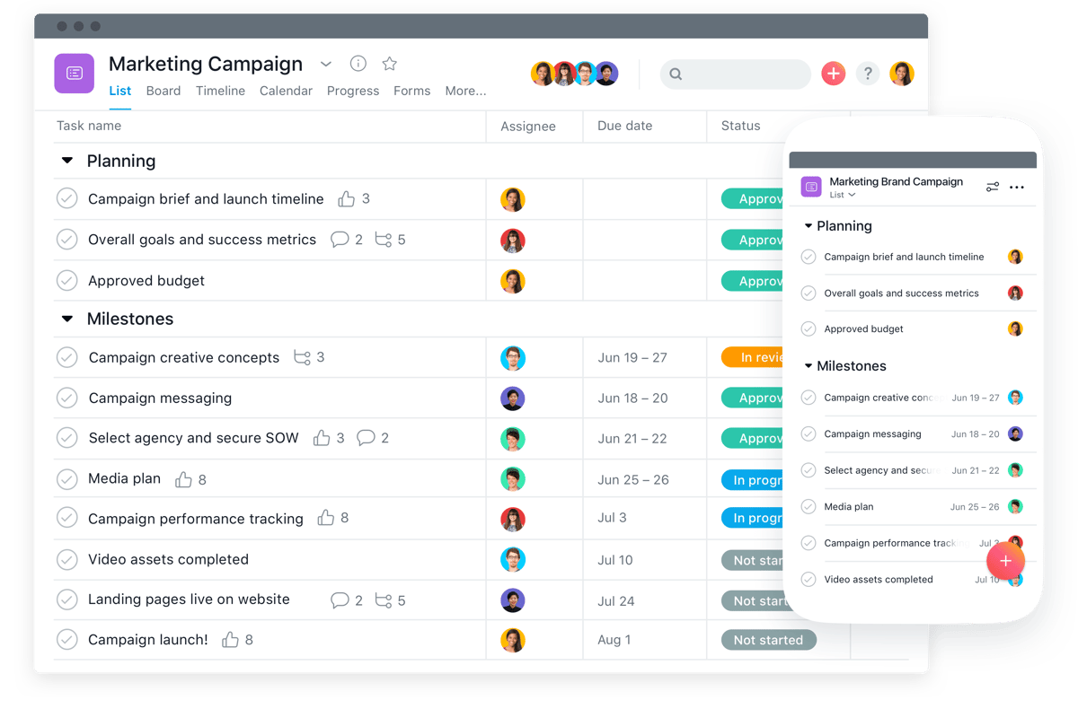 Asana screenshot showing how user-friendly the app is