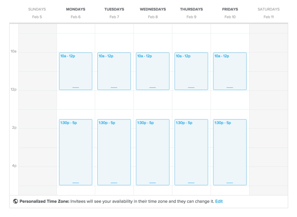 Image of available blocks of time in Calendly