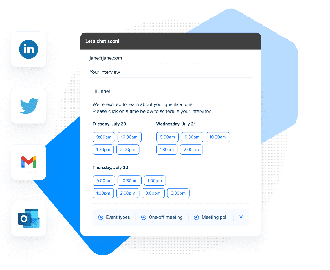 Embed your available times right in the body of an email.