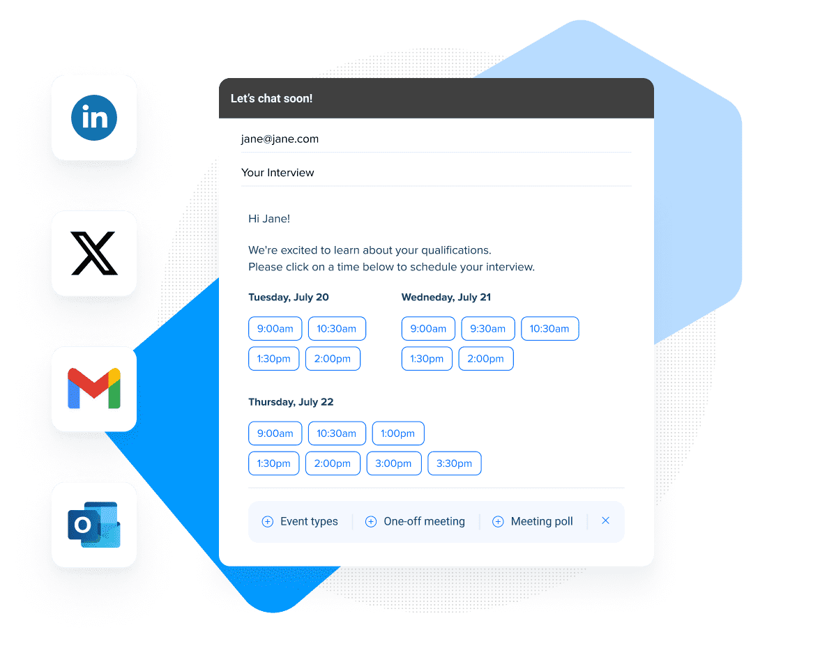 Stylized screenshot of Calendly meeting times added to the body of an email.