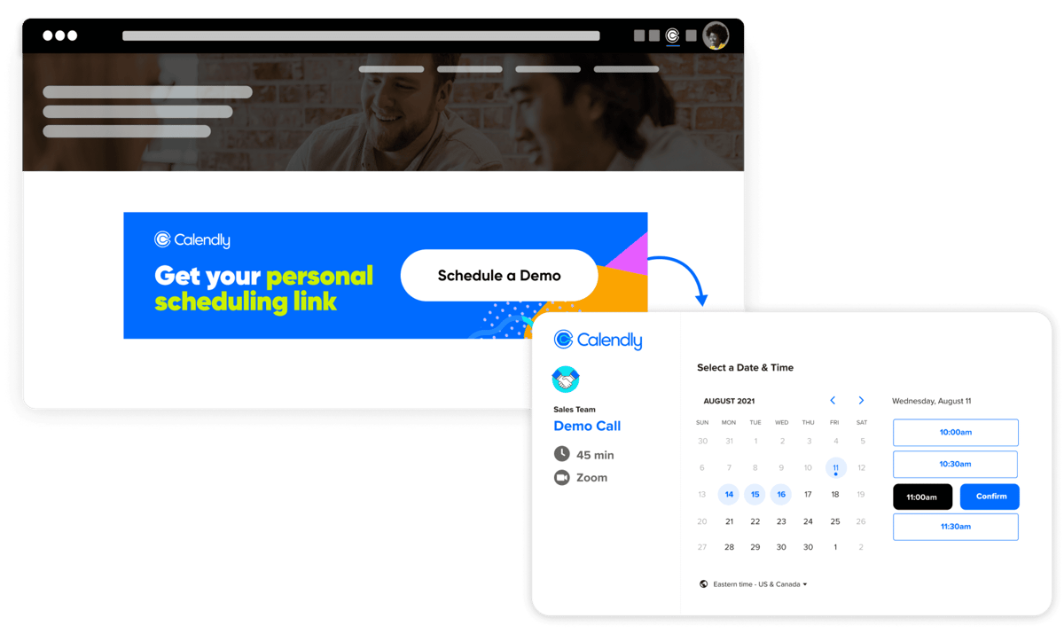 Example of a web page CTA opening up a Calendly booking page