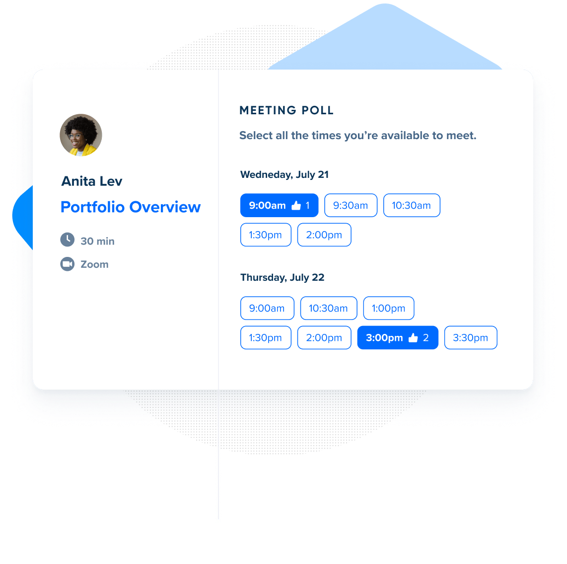 Screenshot of a Calendly Meeting Poll for a Portfolio Overview event