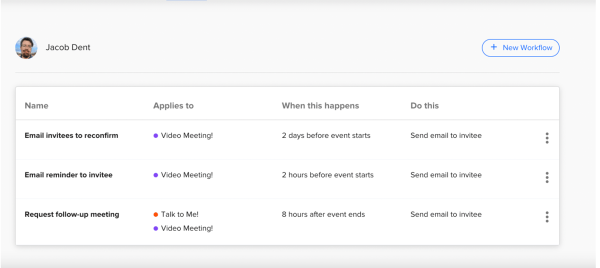 Donald Kelly likes Calendly’s Workflows feature because he can set meeting reminders an hour before, or even a day before – both for himself and the meeting attendee.