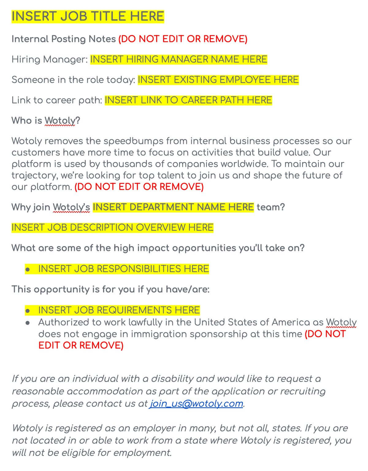 Example of a job description template