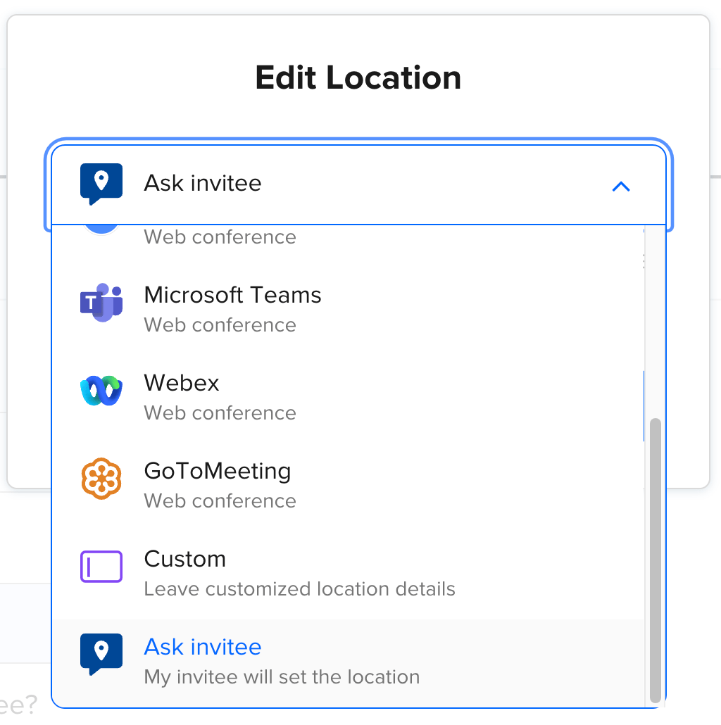 Calendly gives you more flexibility with multiple location options.