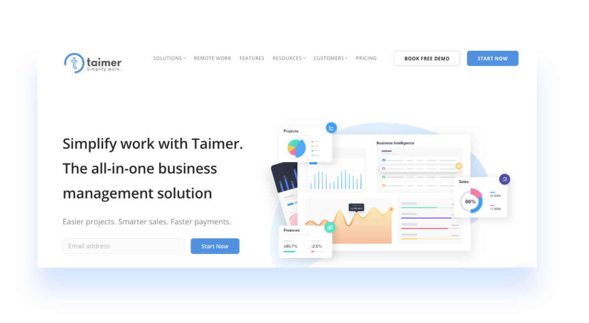 Taimer offers several helpful business management solutions including lead tracking and creating estimates.