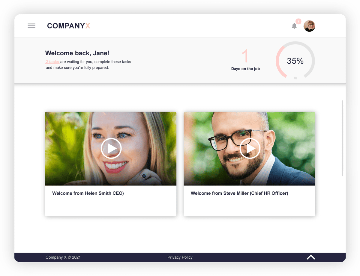 Talmundo helps new hires not get overwhelmed through features like progress bars. Image via Talmundo