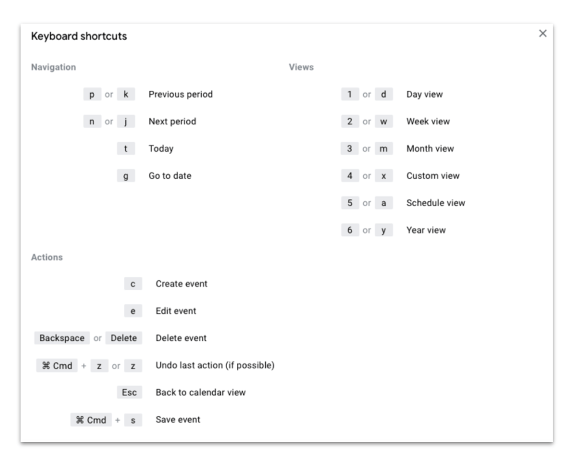 Learning a few shortcuts is going to help you navigate your Google Calendar quickly.