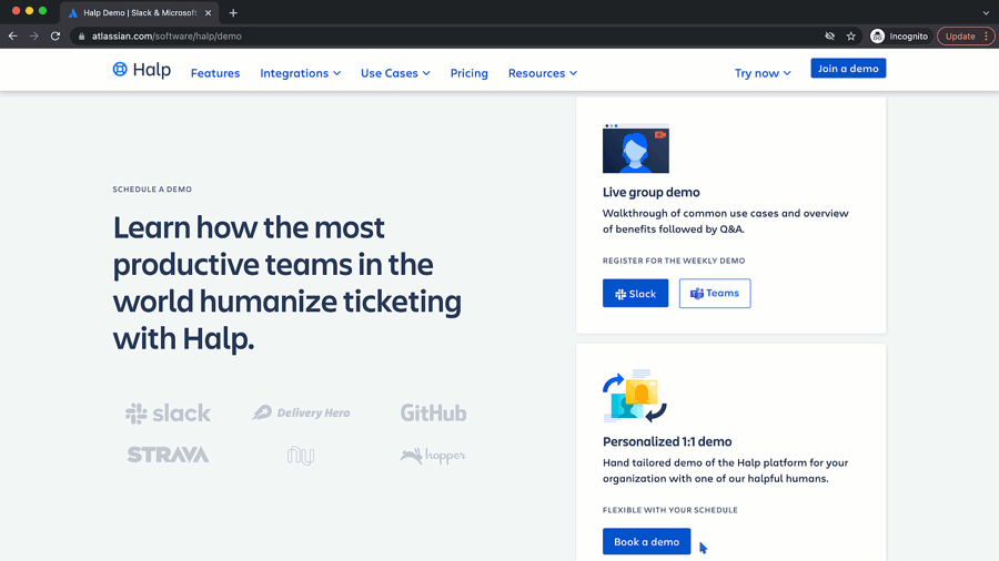 Example showing how Atlassian embeds Calendly in its website